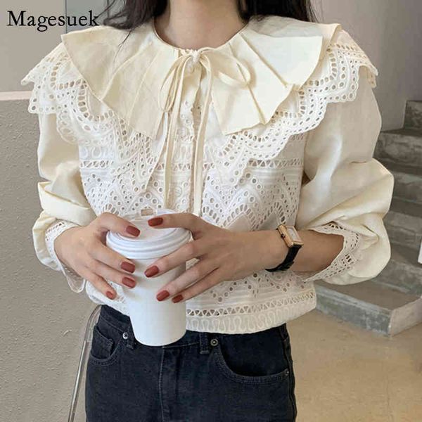 spring sweet hollow out embroidery lace shirts women korean peter pan collar cotton long sleeve ruffled woman blouses 12717 210518, White
spring sweet hollow out embroidery lace shirts women korean peter pan collar cotton long sleeve ruffled woman blouses 12717 210518, White