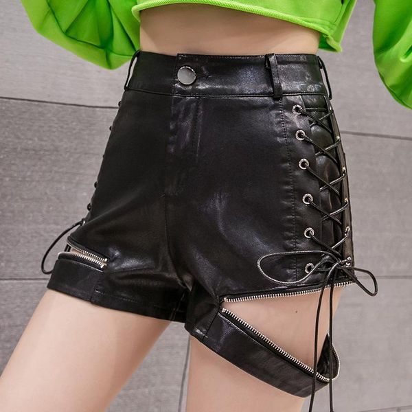 women's shorts 2021 autumn net red fashion pu leather female zipper strap black personality women, White;black
women's shorts 2021 autumn net red fashion pu leather female zipper strap black personality women, White;black