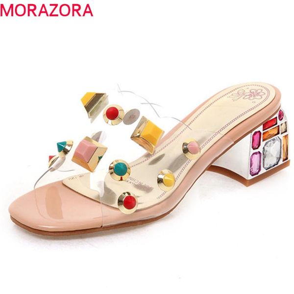 fashion women sandals pvc rivet transparent summer square heels party wedding shoes woman slipper, Black
fashion women sandals pvc rivet transparent summer square heels party wedding shoes woman slipper, Black