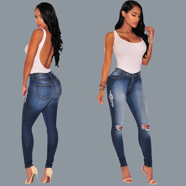 women distressed skinny hole jean mid waist lady casual slim fit long pants female trousers, Blue
women distressed skinny hole jean mid waist lady casual slim fit long pants female trousers, Blue