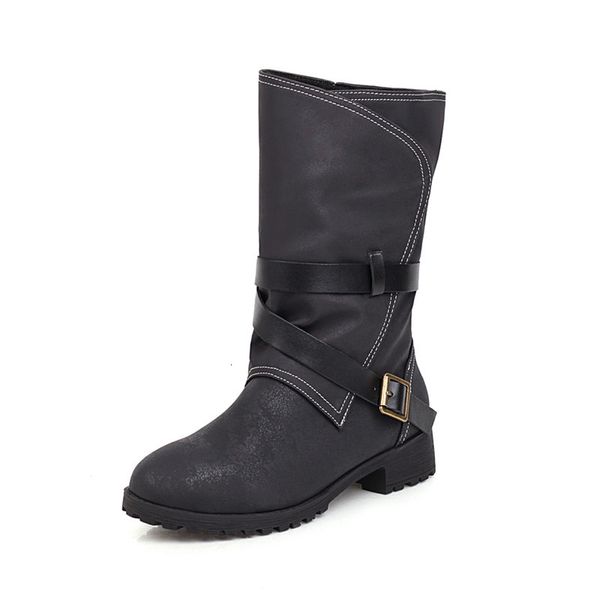 asumer autumn winter women's toe round buckle western european-style boots leap shoes, Black