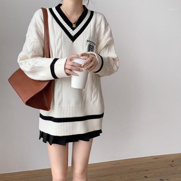 fall winter sweaters for women 2021 casual loose department medium length pullover sweater women's college xy5131, White;black
fall winter sweaters for women 2021 casual loose department medium length pullover sweater women's college xy5131, White;black