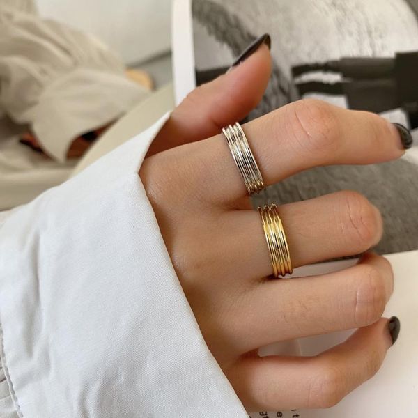 sterling silver open ring simple horizontal stripes light luxury punk texture rings for women adjustable cluster, Golden;silver
sterling silver open ring simple horizontal stripes light luxury punk texture rings for women adjustable cluster, Golden;silver