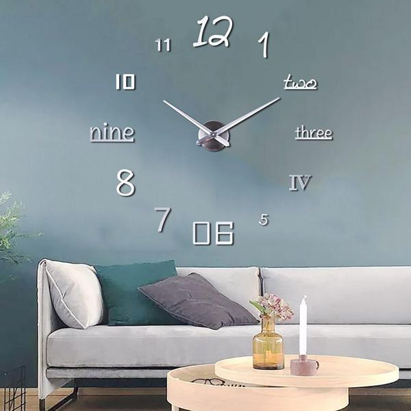 large wall clock modern design sticker silent home decor living room acrylic mirror nordic clocks j30
large wall clock modern design sticker silent home decor living room acrylic mirror nordic clocks j30
