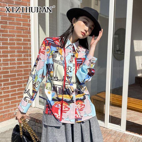 women's blouses & shirts xizihupan casual cartoon print blouse lapel long sleeve colorblock patchwork loose women clothing 2021 spring, White
women's blouses & shirts xizihupan casual cartoon print blouse lapel long sleeve colorblock patchwork loose women clothing 2021 spring, White