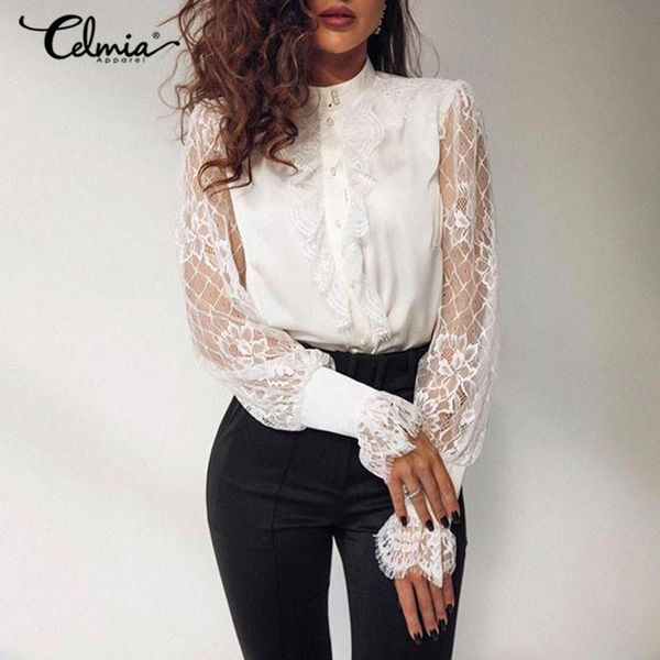 women's blouses & shirts celmia women office ruffles shirt 2021 summer lace stitching elegant stand collar fashion long sleeve blu, White
women's blouses & shirts celmia women office ruffles shirt 2021 summer lace stitching elegant stand collar fashion long sleeve blu, White