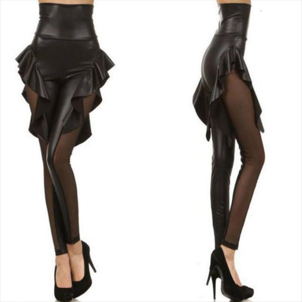 leather lace stitching fashion women leggings sides ruffle skirt leggins punk pu long pants, Black
leather lace stitching fashion women leggings sides ruffle skirt leggins punk pu long pants, Black