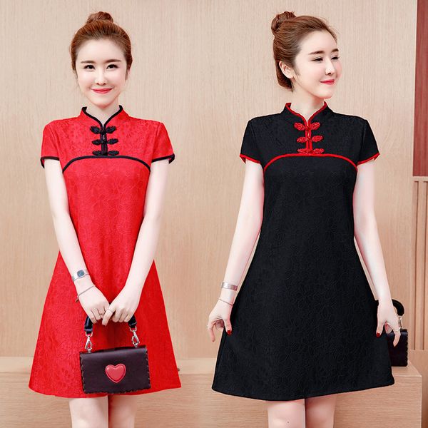 dresses spring and summer 2021 new fat mm horseshoe sleeve fashion improved cheongsam medium length lace dress, Black;gray
dresses spring and summer 2021 new fat mm horseshoe sleeve fashion improved cheongsam medium length lace dress, Black;gray