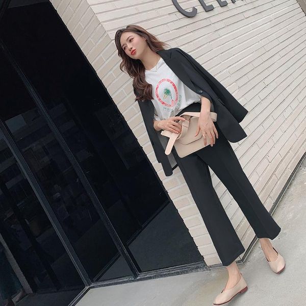 pant suit woman korean notched collar blazer jacket and loose pants casual black green 2 piece set female women's two, White
pant suit woman korean notched collar blazer jacket and loose pants casual black green 2 piece set female women's two, White