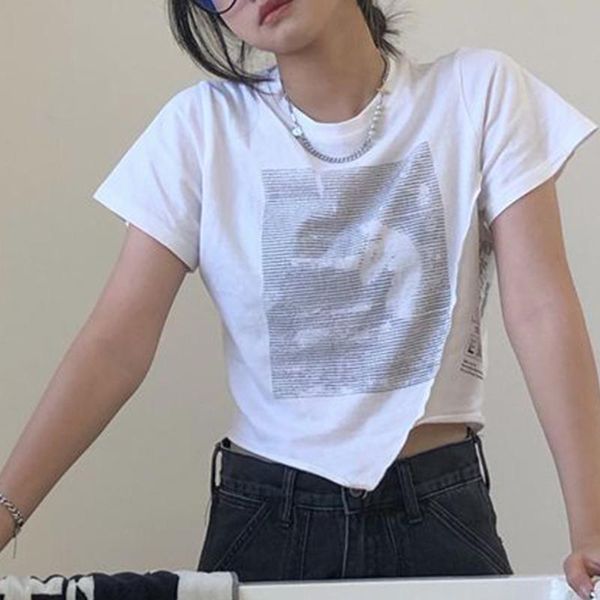 women's t-shirt irregular solid o-neck short sleeve korean fashion slim t-shirts woman simplicity basic base tees women, White
women's t-shirt irregular solid o-neck short sleeve korean fashion slim t-shirts woman simplicity basic base tees women, White