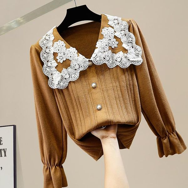 vintage knit jacket woman puff sleeve sweet lace stitching doll collar button knitted sweater fall winter sweaters cardigans women's kn, White
vintage knit jacket woman puff sleeve sweet lace stitching doll collar button knitted sweater fall winter sweaters cardigans women's kn, White