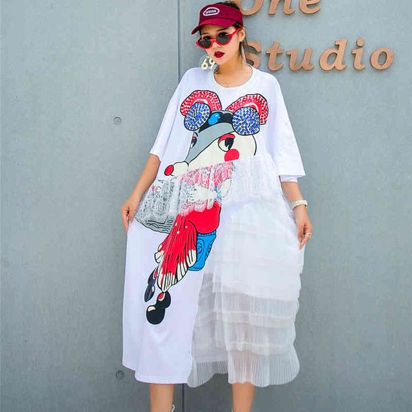 dresses thailand fashion brand women's skirt summer loose large size cartoon printed t-shirt stitching lace dress, Black;gray
dresses thailand fashion brand women's skirt summer loose large size cartoon printed t-shirt stitching lace dress, Black;gray