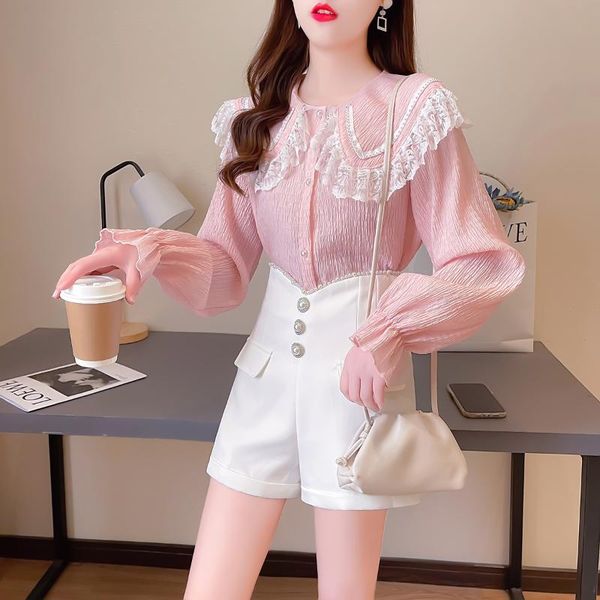 women's tracksuits 2021 autumn sweet lovely women temperament shorts suits ladies beaded shirt blouse high waist wide leg two piece set, Gray
women's tracksuits 2021 autumn sweet lovely women temperament shorts suits ladies beaded shirt blouse high waist wide leg two piece set, Gray