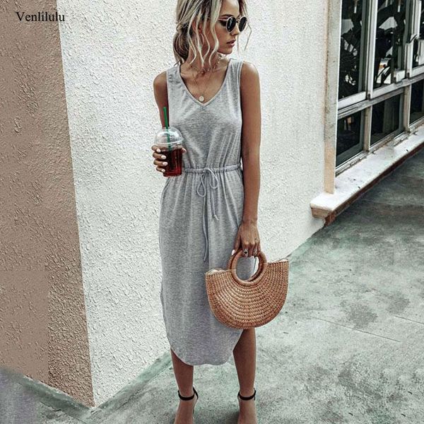 casual dresses 2021 summer sleeveless dress women long t shirt high waist pocket maxi party robe femme, Black;gray
casual dresses 2021 summer sleeveless dress women long t shirt high waist pocket maxi party robe femme, Black;gray