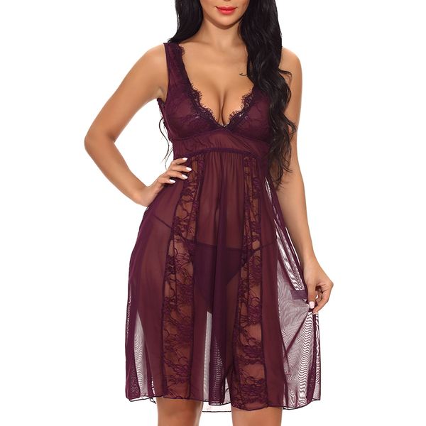 2 pcs set european and american thin transparent skirt style lace perspective sling pajamas, Red;black 
2 pcs set european and american thin transparent skirt style lace perspective sling pajamas, Red;black