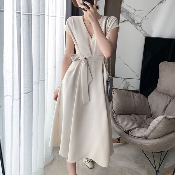 summer chic elegant slim dress lady v-neck short sleeve casual midi office lady korean evening party 210510, Black;gray
summer chic elegant slim dress lady v-neck short sleeve casual midi office lady korean evening party 210510, Black;gray