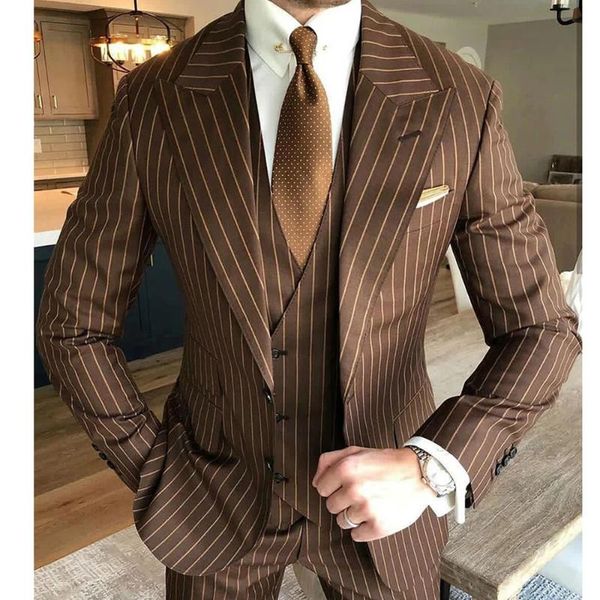 men's suits & blazers classic brown pinstripe wedding tuxedo 3 pieces groom wear men single breasted blazer+vest+pants costume homme dr, White;black
men's suits & blazers classic brown pinstripe wedding tuxedo 3 pieces groom wear men single breasted blazer+vest+pants costume homme dr, White;black