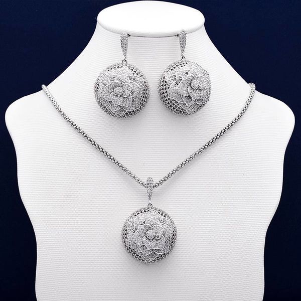 elegant flower wheel full micro paved aaa circle cubic zirconia women wedding engagement earring necklace jewelry set, Silver
elegant flower wheel full micro paved aaa circle cubic zirconia women wedding engagement earring necklace jewelry set, Silver