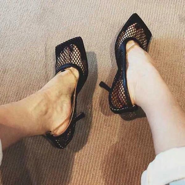 women sandals pumps 2021 summer hollow air mesh chain ladies square toe shallow slip on thin high heels, Black
women sandals pumps 2021 summer hollow air mesh chain ladies square toe shallow slip on thin high heels, Black