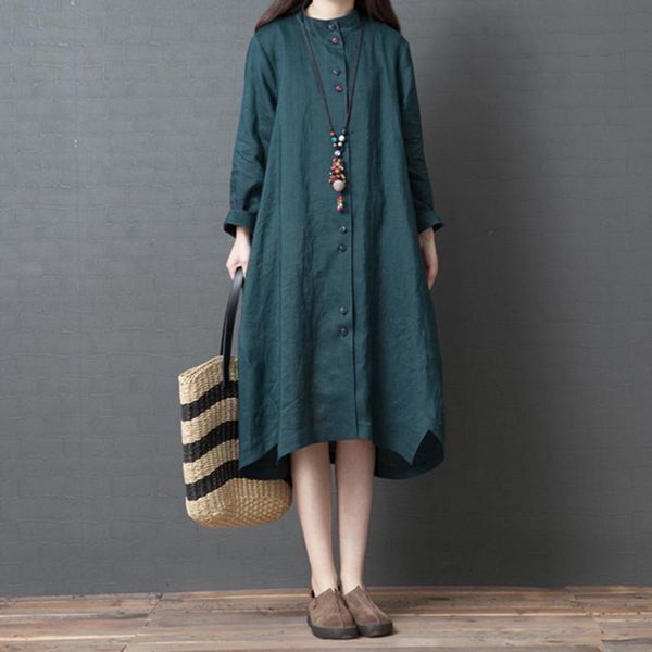 casual dresses women loose vintage dress long sleeves stand collar button down asymmetrical plus size boho spring fall robes, Black;gray
casual dresses women loose vintage dress long sleeves stand collar button down asymmetrical plus size boho spring fall robes, Black;gray