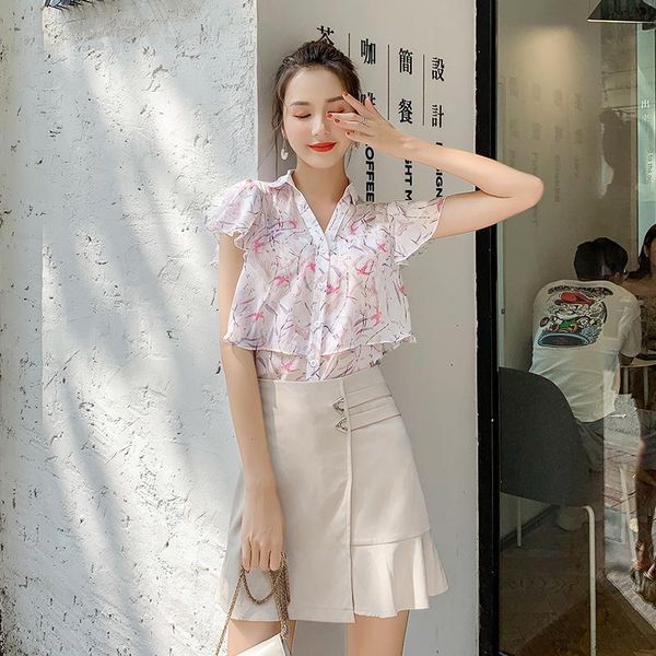 women's blouses & shirts summer blouse fairy sweet super chiffon lotus leaf side small flower shirt, White
women's blouses & shirts summer blouse fairy sweet super chiffon lotus leaf side small flower shirt, White