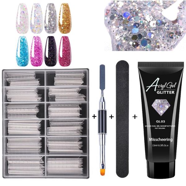 glitter poly extension acryl nail gel kit 120pcs long square false mold tips manicure set with art brush file kits
glitter poly extension acryl nail gel kit 120pcs long square false mold tips manicure set with art brush file kits