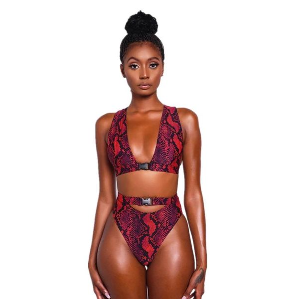women's swimwear red snake print bikini buckle high waist women v neck push up swimsuit brazilian female bikinis, White;black
women's swimwear red snake print bikini buckle high waist women v neck push up swimsuit brazilian female bikinis, White;black