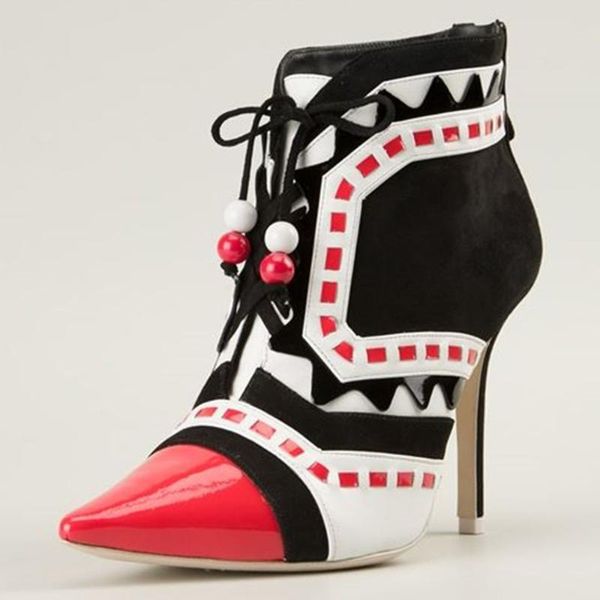 sandals pointed toe ankle mixed color boots beading lace-up national design fashion shoes 2021 arrival thin heel women, Black
sandals pointed toe ankle mixed color boots beading lace-up national design fashion shoes 2021 arrival thin heel women, Black
