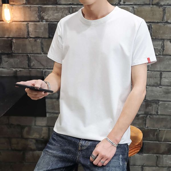 summer pure white men's short sleeve t-shirt bottom shirt cotton clothes loose trend half round neck, White;black 
summer pure white men's short sleeve t-shirt bottom shirt cotton clothes loose trend half round neck, White;black