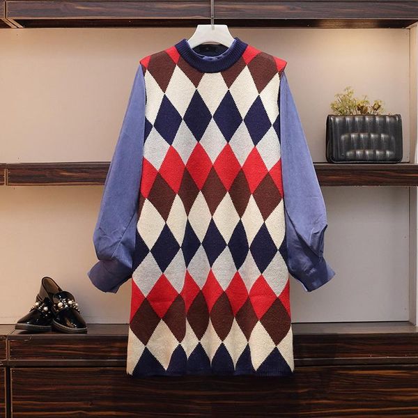two piece dress plus size xl-5xl women sweet autumn loose plaid sleeveless vest knitted + long sleeve blouses shirts set suits, White
two piece dress plus size xl-5xl women sweet autumn loose plaid sleeveless vest knitted + long sleeve blouses shirts set suits, White