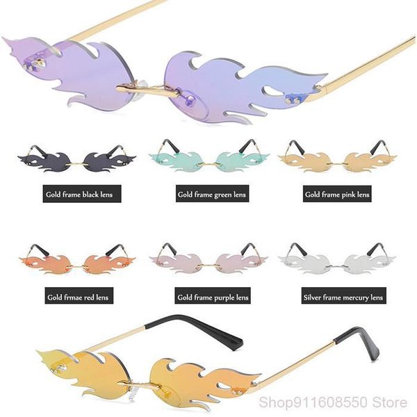 2021 luxury fashion fire flame ladies sunglasses retro rimless wave metal shaded women glasses., White;black
2021 luxury fashion fire flame ladies sunglasses retro rimless wave metal shaded women glasses., White;black