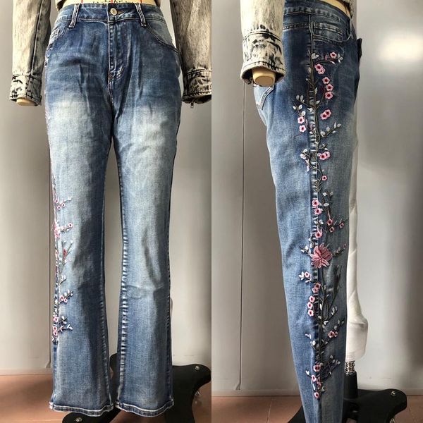 women flare pants 2021 summe spring flower embroidered scratched trousers high waist elastic jeans long denim vintage trouser women's, Blue
women flare pants 2021 summe spring flower embroidered scratched trousers high waist elastic jeans long denim vintage trouser women's, Blue
