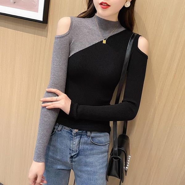 women's sweaters autumn winter casual patchwork turtleneck off shoulder pullovers knitting clothes skinny lady's sweater, White;black
women's sweaters autumn winter casual patchwork turtleneck off shoulder pullovers knitting clothes skinny lady's sweater, White;black