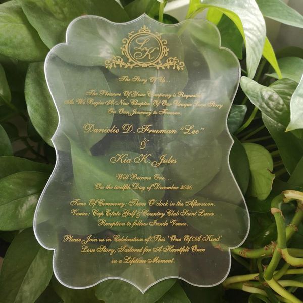 greeting cards 30pcs custom gold printing clear acrylic card with cut shape
greeting cards 30pcs custom gold printing clear acrylic card with cut shape