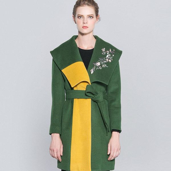 women's wool & blends 2021 autumn winter woolen coat women fashion hit the color embroidery flowers overcoat lace up slim shawl ladies, Black
women's wool & blends 2021 autumn winter woolen coat women fashion hit the color embroidery flowers overcoat lace up slim shawl ladies, Black