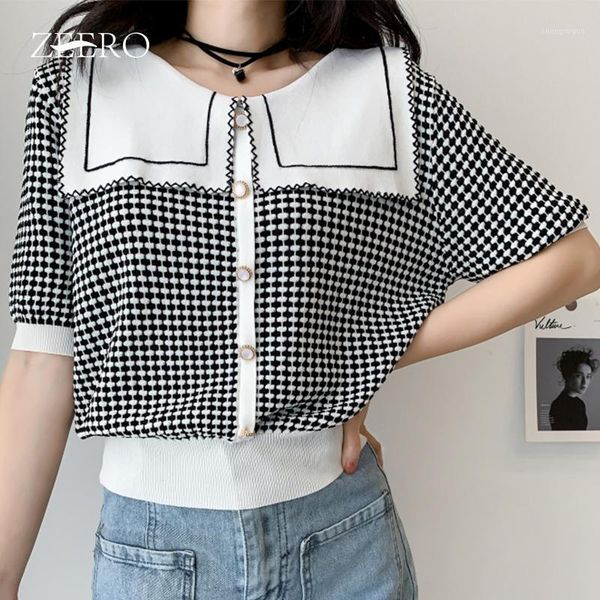 women's blouses & shirts women plaid casual sailor collar single breasted knitted cropped cardigans woman black slim blusas mujer overs, White
women's blouses & shirts women plaid casual sailor collar single breasted knitted cropped cardigans woman black slim blusas mujer overs, White