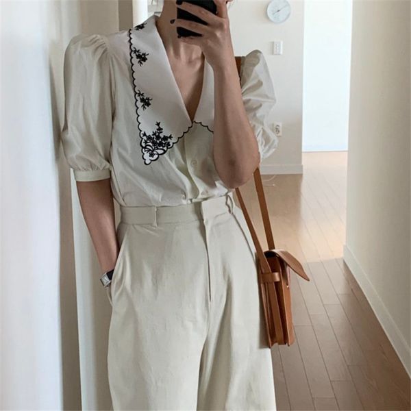 all-match thin embroidery casual fashion short sleeves streetwear chic office lady waist shirts 210421, White
all-match thin embroidery casual fashion short sleeves streetwear chic office lady waist shirts 210421, White