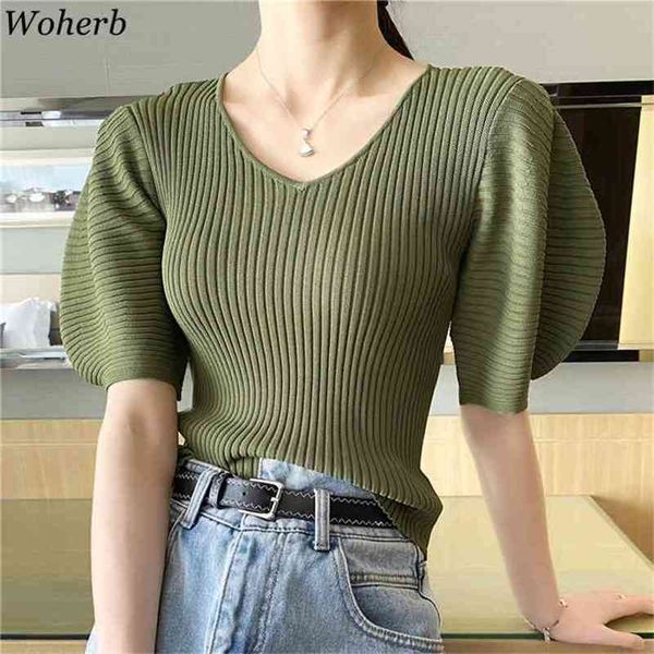 women fashion half puff sleeve sweater cropped knitted pullover summer v neck female solid pullovers chic 210519, White;black
women fashion half puff sleeve sweater cropped knitted pullover summer v neck female solid pullovers chic 210519, White;black