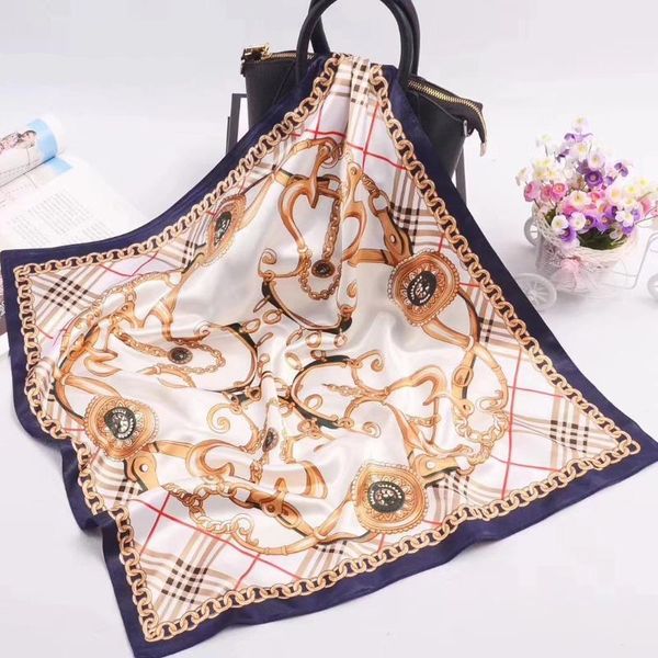 scarves women four seasons casual multifunction outdoor leisure work headscarf professional lady stewardess silk turban, Blue;gray