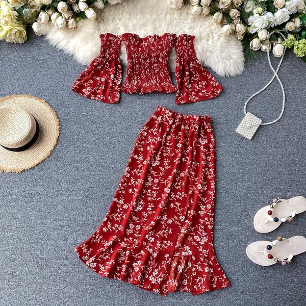 two piece dress summer ladies set 2021 slash neck crop and long skirts fashion printed broken flowers chiffon women's, White
two piece dress summer ladies set 2021 slash neck crop and long skirts fashion printed broken flowers chiffon women's, White