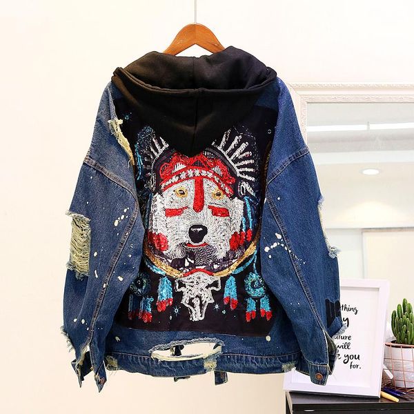 autumn women's denim jacket hooded sequins jean jackets casual loose female overcoat holes girl outerwear p566, Black;brown
autumn women's denim jacket hooded sequins jean jackets casual loose female overcoat holes girl outerwear p566, Black;brown
