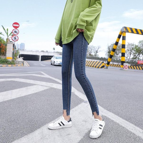women's jeans high leg vented waist pencil pants ankle-length ladies denim, Blue