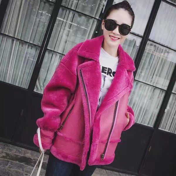 women's fur & faux genuine coat real sheepskin jackets rose suede short clothes female beige double-faced cool overcoat, Black
women's fur & faux genuine coat real sheepskin jackets rose suede short clothes female beige double-faced cool overcoat, Black