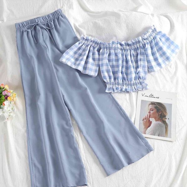 fashion two piece set womens tracksuits and pants slash neck plaid crop solid broad legged trousers summer suit, Gray
fashion two piece set womens tracksuits and pants slash neck plaid crop solid broad legged trousers summer suit, Gray