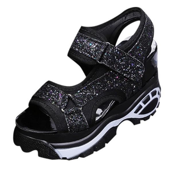 women sports sandals high heels wedges stripper ladies platform sandalias mujer discount 2, Black