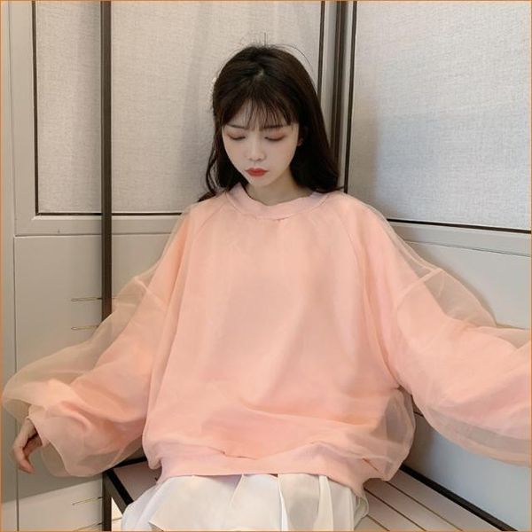 women's hoodies & sweatshirts mesh net patchwork sweatshirt sweet girls oversized 2021 lantern sleeve round collar pullover, Black
women's hoodies & sweatshirts mesh net patchwork sweatshirt sweet girls oversized 2021 lantern sleeve round collar pullover, Black