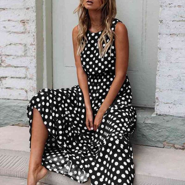 summer sleeveless polka dot print women dresses maxi casual a line long female boho elegant beach party vestidos, Black;gray
summer sleeveless polka dot print women dresses maxi casual a line long female boho elegant beach party vestidos, Black;gray