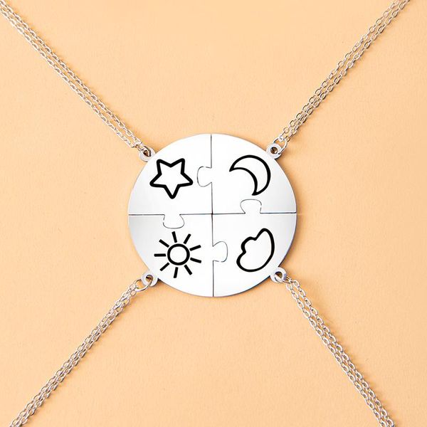 pendant necklaces 4 pcs/set stainless steel round jigsaw puzzle necklace engraved sun moon star cloud bff sisters brothers jewelry, Silver
pendant necklaces 4 pcs/set stainless steel round jigsaw puzzle necklace engraved sun moon star cloud bff sisters brothers jewelry, Silver