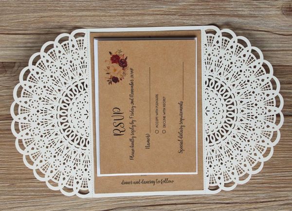 greeting cards laser cut white wedding invitations suite kraft paper invitation with customized wording - set of 50 pcs
greeting cards laser cut white wedding invitations suite kraft paper invitation with customized wording - set of 50 pcs