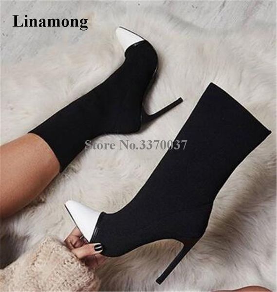 boots ladies fashion leather pointed toe elastic thin heel short patchwork bandage high ankle party club shoes, Black
boots ladies fashion leather pointed toe elastic thin heel short patchwork bandage high ankle party club shoes, Black